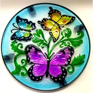 Beautiful 10” Stain-glassed Butterfly and Flower Hanger or Trivet